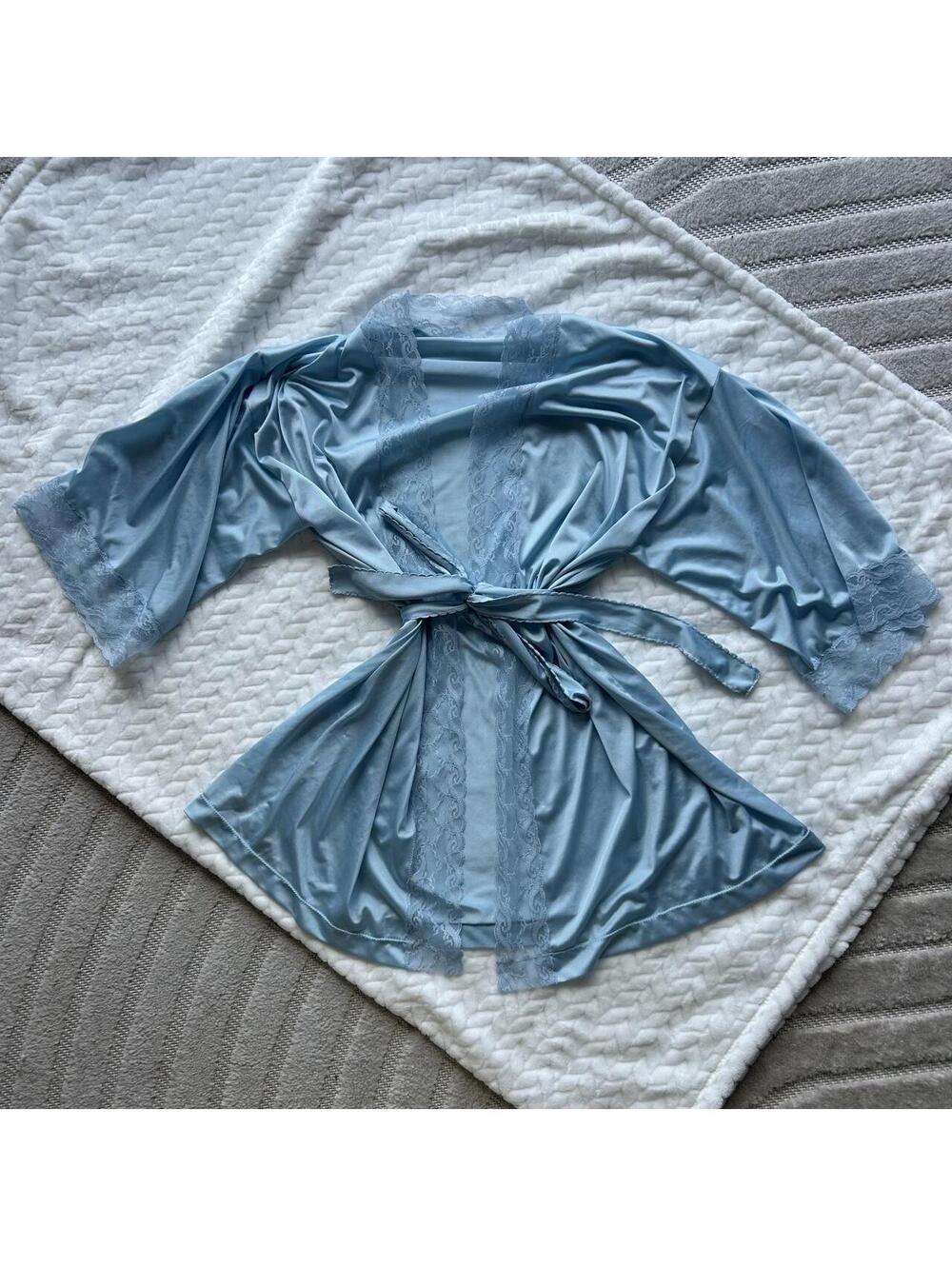 Blue satin robe with lace trim #loungewear #sleepwear